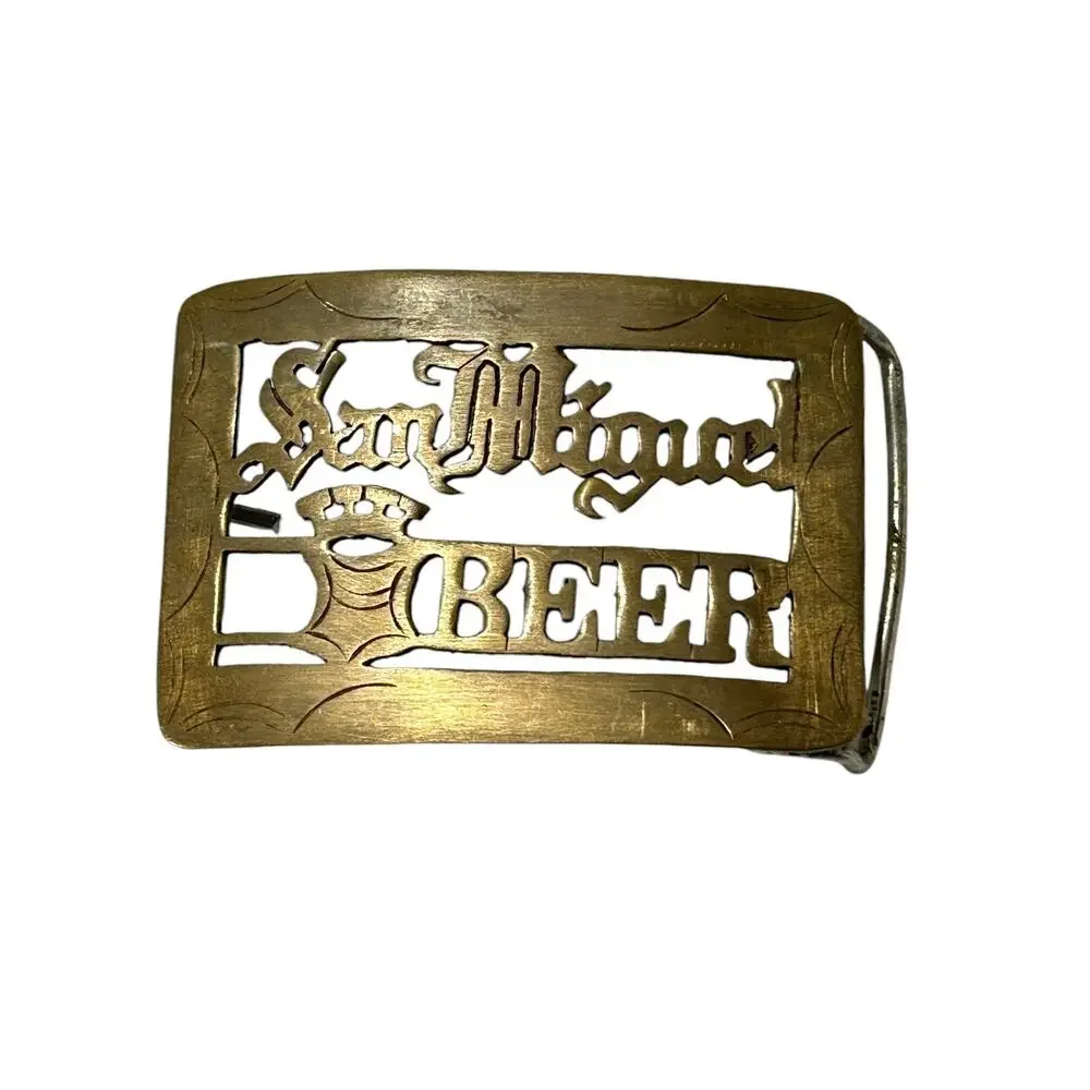 VINTAGE 1970s **SAN MIGUEL** BEER OF THE PACIFIC BELT BUCKLE Old English #2